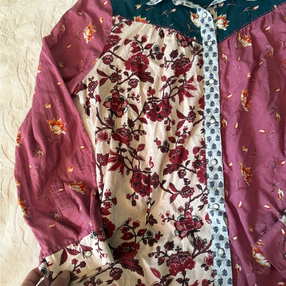 Sundance Patchwork Western Blouse Pearlized Button Up Cottagecore Multicolored - Picture 4 of 10